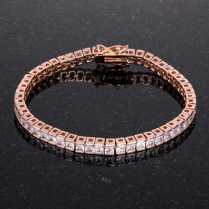 9.7Ct Princess Cut 7in CZ Rose Gold Bracelet - Jewelry Xoxo