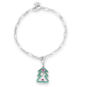 Christmas Tree 0.35ct CZ Rhodium Holiday Charm Bracelet - Jewelry Xoxo