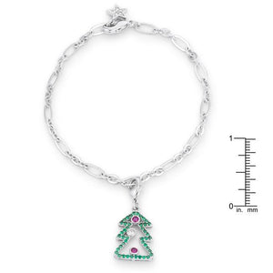 Christmas Tree 0.35ct CZ Rhodium Holiday Charm Bracelet - Jewelry Xoxo