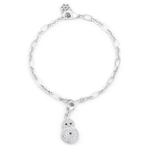 Snowman 0.2ct CZ Rhodium Holiday Charm Bracelet - Jewelry Xoxo