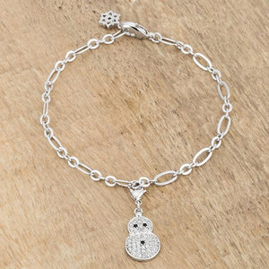 Snowman 0.2ct CZ Rhodium Holiday Charm Bracelet - Jewelry Xoxo