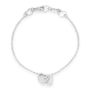 .12 Ct Rhodium Interlocked Hearts Bracelet with CZ Accents - Jewelry Xoxo