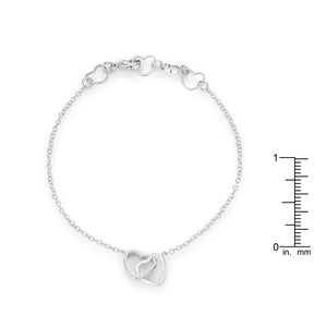 .12 Ct Rhodium Interlocked Hearts Bracelet with CZ Accents - Jewelry Xoxo