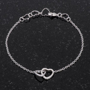 .12 Ct Rhodium Interlocked Hearts Bracelet with CZ Accents - Jewelry Xoxo