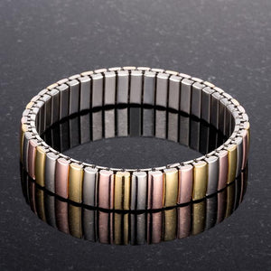 Tri-tone Stainless Steel Stretch Bracelet - Jewelry Xoxo