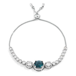 Adjustable Rhodium Plated Graduated CZ Bolo Style Tennis Bracelet - Jewelry Xoxo