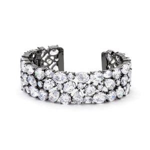 Bejeweled Cubic Zirconia Cuff Black Tone - Jewelry Xoxo