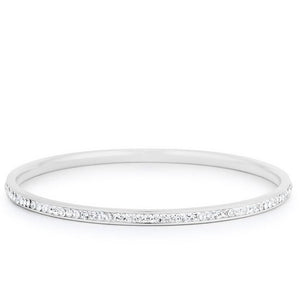 Simple Rhodium Plated Finish Crystal Bangle - Jewelry Xoxo