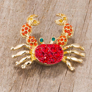 Gold Tone and Red Crab Brooch With Crystals - Jewelry Xoxo