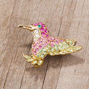 Multicolor Pink Humming Bird Brooch With Crystals - Jewelry Xoxo