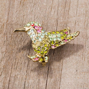 Multicolor Green Humming Bird Brooch With Crystals - Jewelry Xoxo