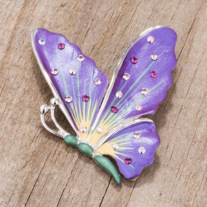 Purple And Rhodium Butterfly Brooch With Crystals - Jewelry Xoxo