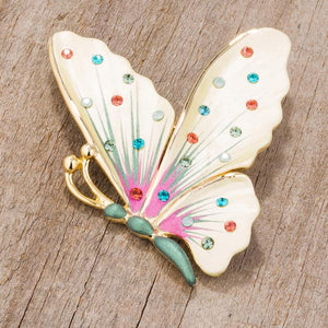 Multicolor Gold Tone Butterfly Brooch With Crystals - Jewelry Xoxo
