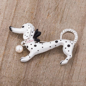 White Dachshund Brooch With Crystals - Jewelry Xoxo