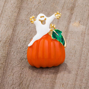 Pumpkin And Ghost Brooch With Crystals - Jewelry Xoxo