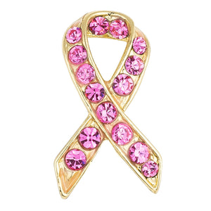 18K Plated Pink Crystal Awareness Pin - Jewelry Xoxo