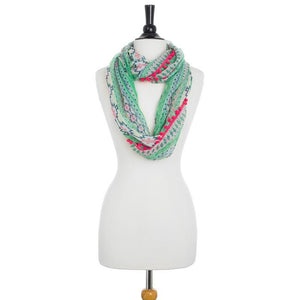Mara Pink Cultural Print Infinity Scarf With Pom Poms - Jewelry Xoxo