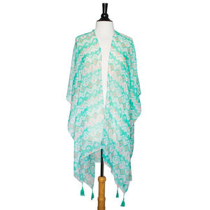 Mint Gena Geometric Print Shawl Cover Up With Tassels - Jewelry Xoxo