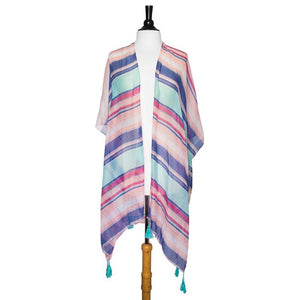 Multicolored Magdelena Striped Cover Up Shawl With Tassels - Jewelry Xoxo