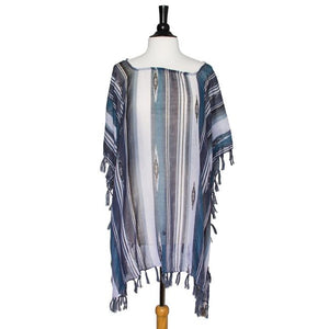 Grey Janna Striped Lightweight Poncho - Jewelry Xoxo