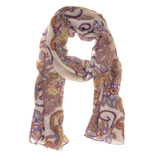 Floral Print Beige Scarf - Jewelry Xoxo