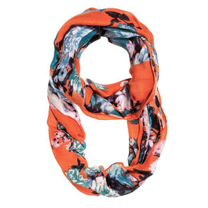Orange Aria Floral Infinity Scarf - Jewelry Xoxo