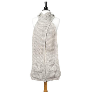 Grey Mona Knit Bow Pocket Scarf - Jewelry Xoxo