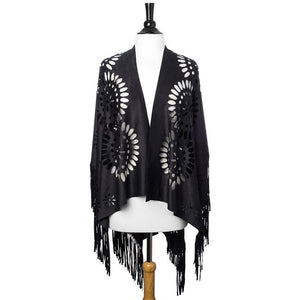 Charcoal Grey Shawl With Cutouts - Jewelry Xoxo
