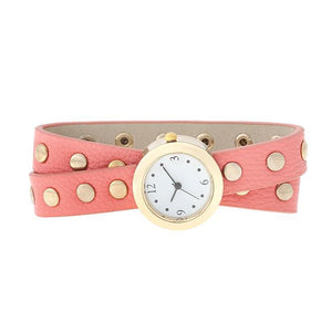 Pink Round Studded Wrap Watch - Jewelry Xoxo