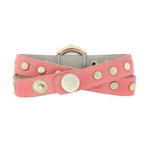 Pink Round Studded Wrap Watch - Jewelry Xoxo