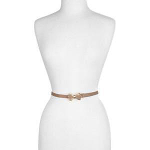 Taupe Bowtie Belt With Gold Trim - Jewelry Xoxo