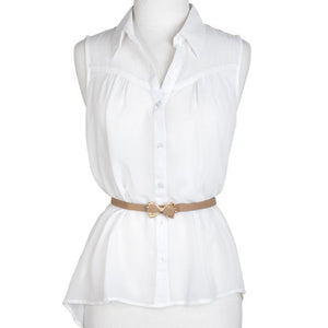 Taupe Bowtie Belt With Gold Trim - Jewelry Xoxo
