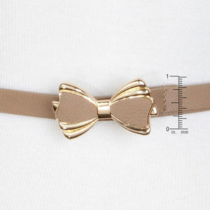 Taupe Bowtie Belt With Gold Trim - Jewelry Xoxo