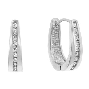 Elegant Rhodium Plated Finish Cubic Zirconia Hoop Earrings - Jewelry Xoxo