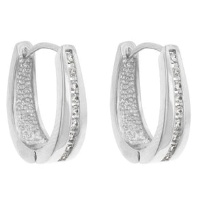 Elegant Rhodium Plated Finish Cubic Zirconia Hoop Earrings - Jewelry Xoxo