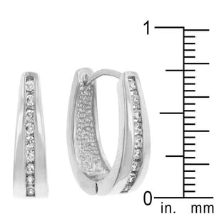 Elegant Rhodium Plated Finish Cubic Zirconia Hoop Earrings - Jewelry Xoxo