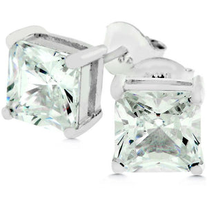 Sterling Silver Princess Cut Stud Earrings - Jewelry Xoxo