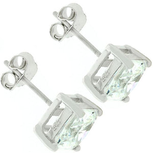 Sterling Silver Princess Cut Stud Earrings - Jewelry Xoxo