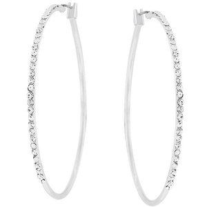 2 Inch Rhodium Plated Finish Cubic Zirconia Hoop Earrings - Jewelry Xoxo