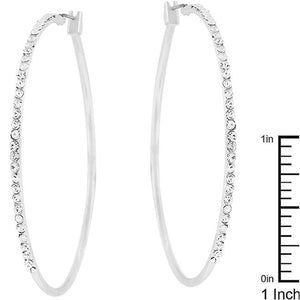 2 Inch Rhodium Plated Finish Cubic Zirconia Hoop Earrings - Jewelry Xoxo