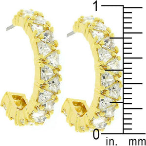 Trillion Cut Cubic Zirconia Hoop Earrings Goldtone Finish - Jewelry Xoxo