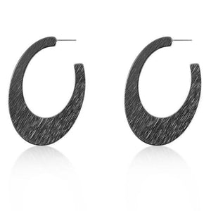 Contemporary Hematite Textured Hoop Earrings - Jewelry Xoxo