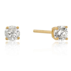 4mm New Sterling Round Cut Cubic Zirconia Studs Gold - Jewelry Xoxo