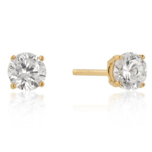 5mm New Sterling Round Cut Cubic Zirconia Studs Gold - Jewelry Xoxo