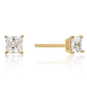 4mm New Sterling Princess Cut Cubic Zirconia Studs Gold - Jewelry Xoxo