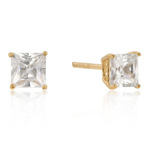 5mm New Sterling Princess Cut Studs Gold - Jewelry Xoxo