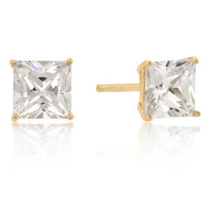 6mm New Sterling Princess Cut Cubic Zirconia Studs Gold - Jewelry Xoxo