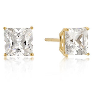 7mm New Sterling Round Cut Cubic Zirconia Studs Gold - Jewelry Xoxo