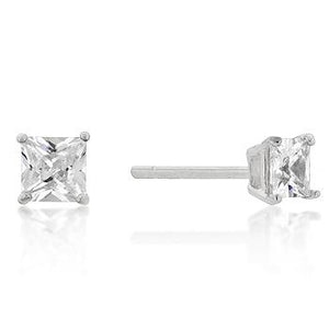 4mm New Sterling Princess Cut Cubic Zirconia Studs Silver - Jewelry Xoxo