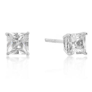 5mm New Sterling Princess Cut Cubic Zirconia Studs Silver - Jewelry Xoxo